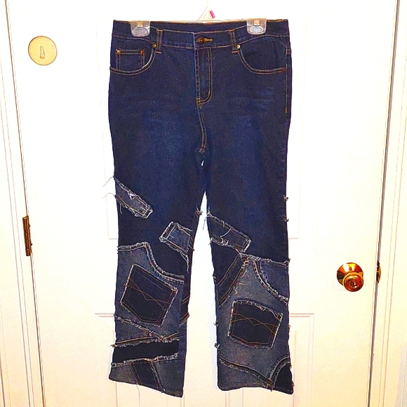 😻🌺DG2 DIANE GILMAN 😶Vintage Patch Recycled Style Jeans pants - Picture 3 of 8
